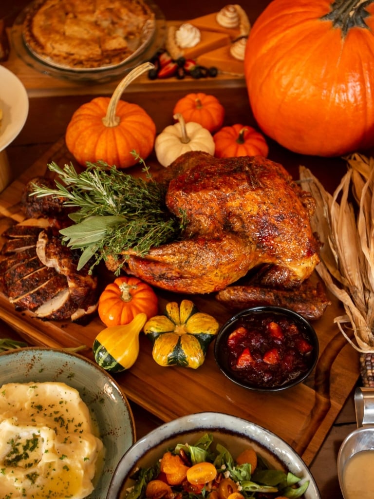 A table setup with a Thanksgiving meal at The Sea Pines Resort.